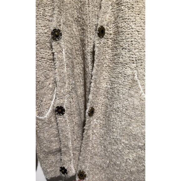 Free People Boucle Alpaca Cardigan Sweater Khaki/White Oversized SMALL - Picture 10 of 12